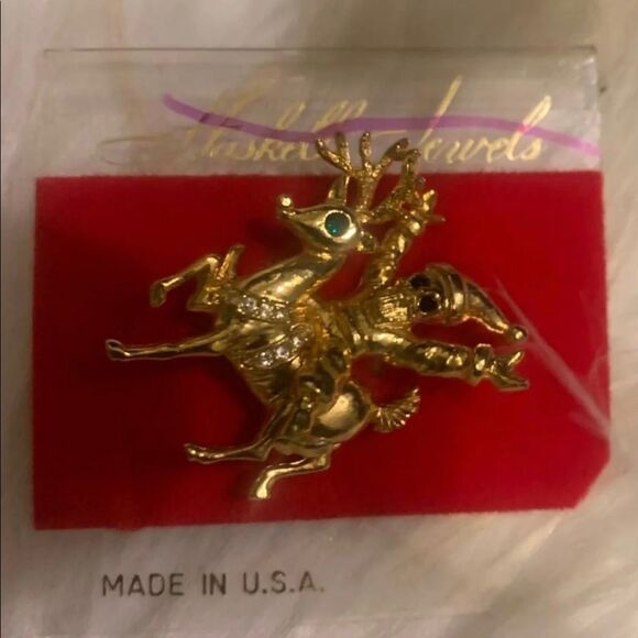 4 Vintage Haskell Jewels Christmas Rhinestone Gold Tone Brooches - Picture 4 of 6